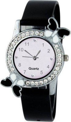 KBL Diamond Studded Stylish Designer Butterfly Top Trending Black Strap Watch for Girl's & Women's Analog Watch  - For Women