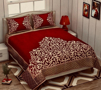 Skytex 260 TC Velvet King Printed Flat Bedsheet(Pack of 1, Maroon)