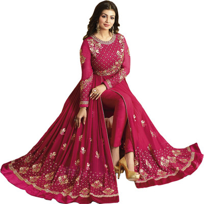 W ETHNIC Georgette Solid, Embroidered Gown/Anarkali Kurta & Bottom Material