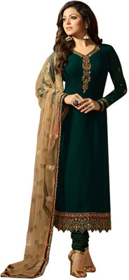 Bhumik Enterprise Georgette Embroidered, Solid Kurta & Churidar Material