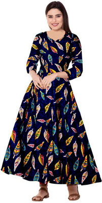 Khushi Print Women Printed Anarkali Kurta(Dark Blue)