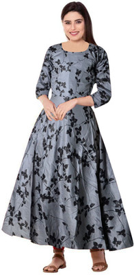 Khushi Print Women Floral Print Anarkali Kurta(Grey)