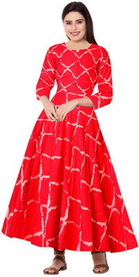 SILVER ORGANISATION Women Printed Gown Kurta(Red)