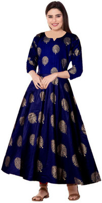 Trendy Fab Women Printed A-line Kurta(Dark Blue)