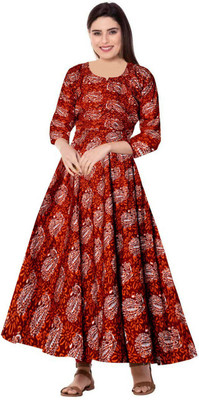 SILVER ORGANISATION Women Printed A-line Kurta(Maroon)