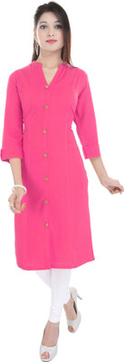 FEBIA Women Solid A-line Kurta(Pink)