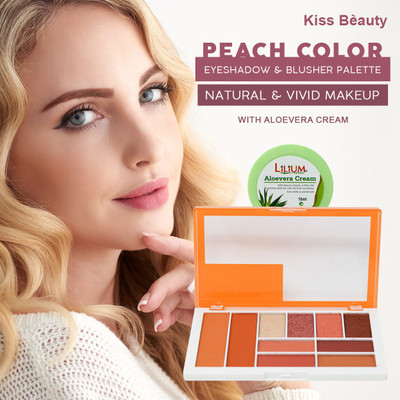 Kiss Beauty 8 Color Eyeshadow and 2 Color Blusher Pallet Natural and Vivid Makeup Shade-02 with Lilium Aloevera Cream 18 g(Multicolor)