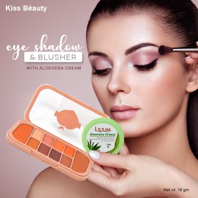 Kiss Beauty 8 Color Eyeshadow, 2 Color Blusher Palett Shade-02 with Lilium Aloevera Cream 18 g(Multicolor)