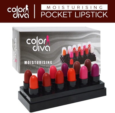 Color Diva Moistursing Pocket Lipstick Pack of 12 Multicolor(Multicolor, 3.5 g)