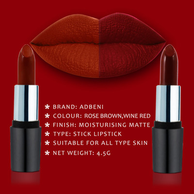 adbeni Moisturizing Matte Lipstick (Toya-001B-122-114) 4.5g Each Pack of 2(Rose Brown, Wine Red, 4.5 g)