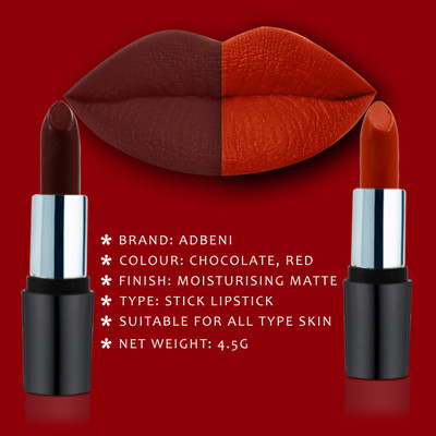 adbeni Moisturizing Matte Lipstick (Toya-001B-124-109) 4.5g Each Pack of 2(Choclate, Red, 4.5 g)
