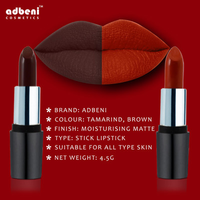 adbeni Moisturizing Matte Lipstick (Toya-001A-104-124) 4.5g Each Pack of 2(Tamarind, Brown, 4.5 g)