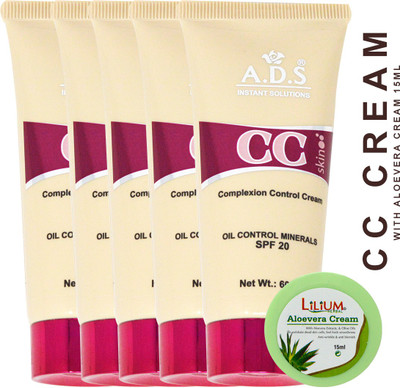 ads Complexion Control SPF 20 CC Cream for Instant Solutions A1676 Pack of 5 with Lilium Aloevera Cream(60 g)
