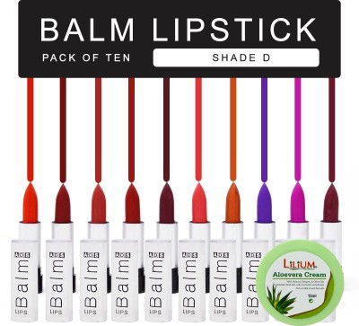 ads Mini Balm Lipstick Shade-D Pack of 10 with Lilium Aloevera Cream(Multicolour, 0.9 g)