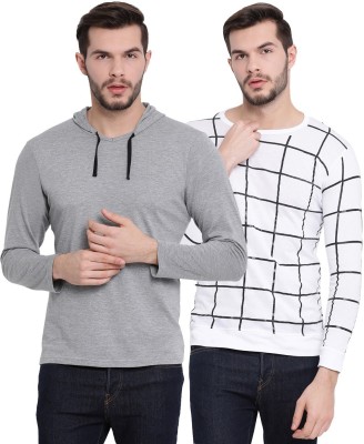 VIMAL JONNEY Solid, Checkered Men Hooded Neck Multicolor T-Shirt