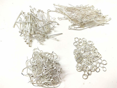 Crafto Silver Kit of Head pins, Eyepins, Jump Rings, Ear Hooks Clasps for Jewellery Making (Pack of 100 Each)
