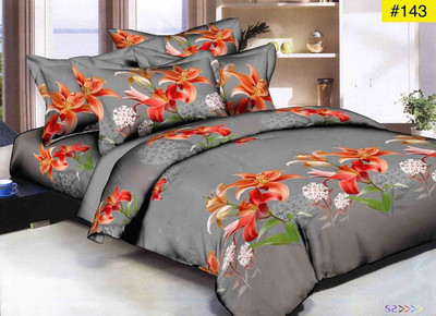 Home Readiness 140 TC Polycotton Double Floral Flat Bedsheet(Pack of 3, Grey)