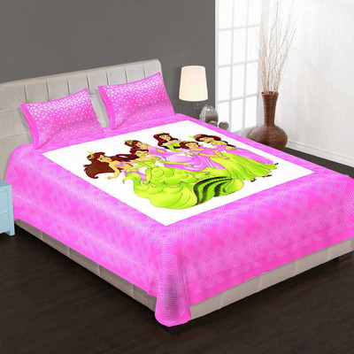 GN INDUSTRIES 210 TC Cotton King Jaipuri Prints Flat Bedsheet(Pack of 1, Pink)