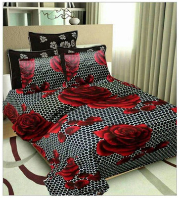 AMAN FAB 150 TC Microfiber Double 3D Printed Flat Bedsheet(Pack of 1, Black)