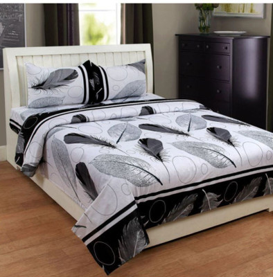 N2C Home 150 TC Microfiber Double 3D Printed Flat Bedsheet(Pack of 1, White)
