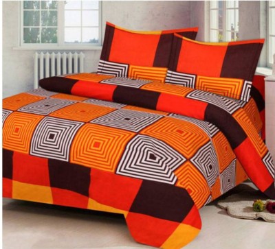 HHH FAB 150 TC Polycotton Double Abstract Flat Bedsheet(Pack of 1, Orange)