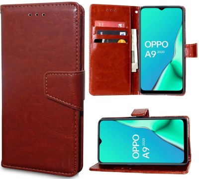 Unistuff Flip Cover for Oppo A9 2020, Oppo A5 2020(Brown, Dual Protection, Pack of: 1)