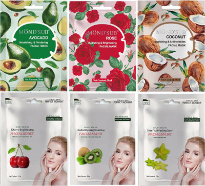 MOND'SUB Natural Daily Glow Sheet Mask Combo (Pack of 6)(1 Items in the set)