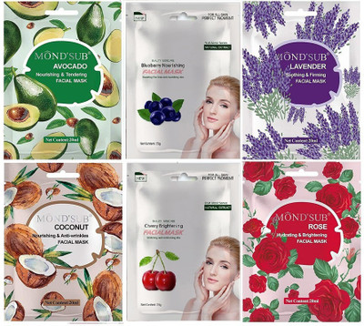 MOND'SUB Nourishing Face Sheet Mask Combo (Pack of 6)(1 Items in the set)