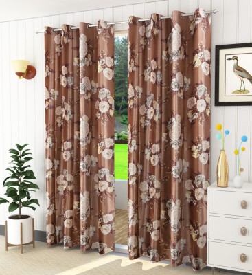 Homefab India 213.5 cm (7 ft) Polyester Transparent Door Curtain (Pack Of 2)(Floral, Light Brown)