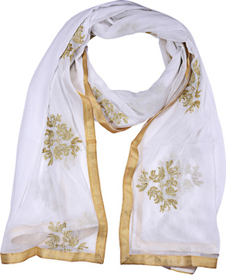 WHITEHEAVEN Chiffon Embroidered Women Dupatta
