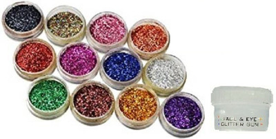 Elecsera Eye Shadow Glitter Powder Set And Nail Art Decoration with Glitter Gum 48 g(Multicolor)