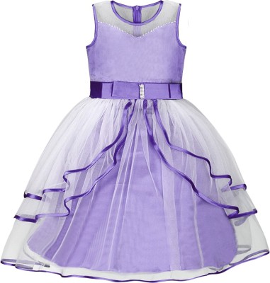 NAAZ FASHION Baby Girls Maxi/Full Length Festive/Wedding Dress(Purple, Sleeveless)