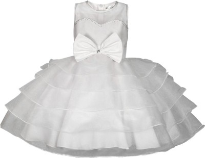 NAAZ FASHION Girls Midi/Knee Length Festive/Wedding Dress(White, Sleeveless)