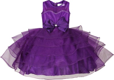 NAAZ FASHION Baby Girls Midi/Knee Length Festive/Wedding Dress(Purple, Sleeveless)