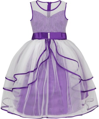 NAAZ FASHION Baby Girls Midi/Knee Length Festive/Wedding Dress(Purple, Sleeveless)