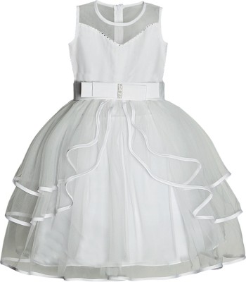 NAAZ FASHION Baby Girls Midi/Knee Length Festive/Wedding Dress(White, Sleeveless)
