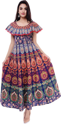 DHRUVI Women Maxi Multicolor Full Length Dress
