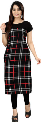 BLANCORA Women Checkered Straight Kurta(Red, White, Black)