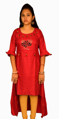 PRIYANKA'S COLLECTION Women Solid High Low Kurta(Red)