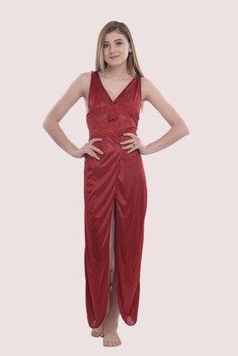 YUALIN CREATION Women Nighty(Maroon)
