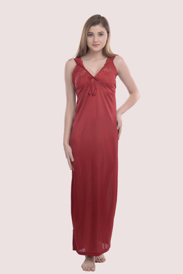 YUALIN CREATION Women Nighty(Maroon)
