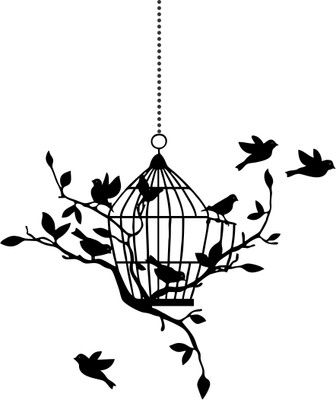 Sahaj Décor 51 cm Bird With Cage Magnetic Sticker(Pack of 1)