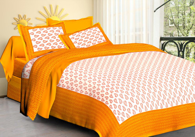 DHAYAL TEXTILES 280 TC Cotton Double Printed Flat Bedsheet(Pack of 1, Orange)