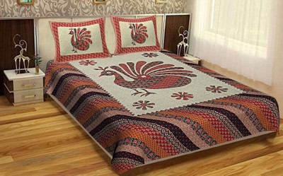 sapphirelanes 180 TC Cotton Double, King Animal Flat Bedsheet(Pack of 1, Red, Cream Base, Multicolor)