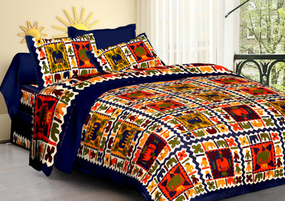Dev innovation 120 TC Cotton Double Printed Flat Bedsheet(Pack of 1, Blue)