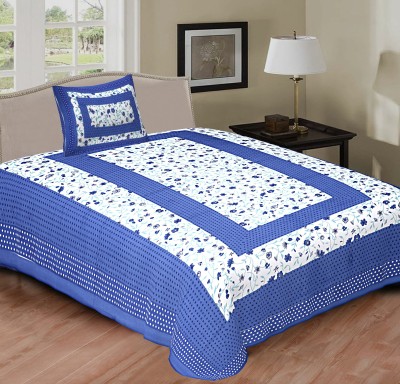 VIKANJALI FAB 104 TC Cotton Single Printed Flat Bedsheet(Pack of 1, Blue, White)