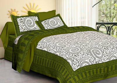 RGP FASHION GROUPS 280 TC Cotton King Jaipuri Prints Flat Bedsheet(Pack of 1, Green)