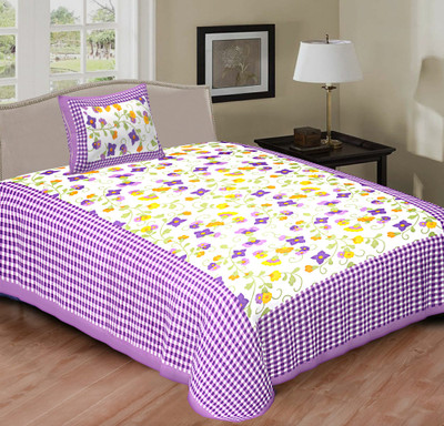 VIKANJALI FAB 104 TC Cotton Single Jaipuri Prints Flat Bedsheet(Pack of 1, Purple)
