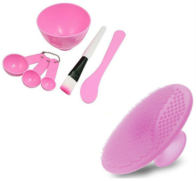 Gugzy 4 In 1 DIY Face Mask Tool Mask Bowl Brush Spoon Stick Face Skin Care Make Mask Set with Pore Cleanser Pink(7 Items in the set)