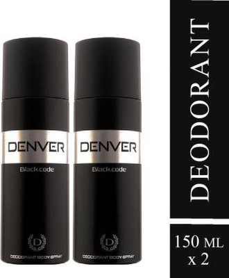 DENVER NEW Deo Black Code 2 x 150 Ml Deodorant Spray  -  For Men(330 ml, Pack of 2)